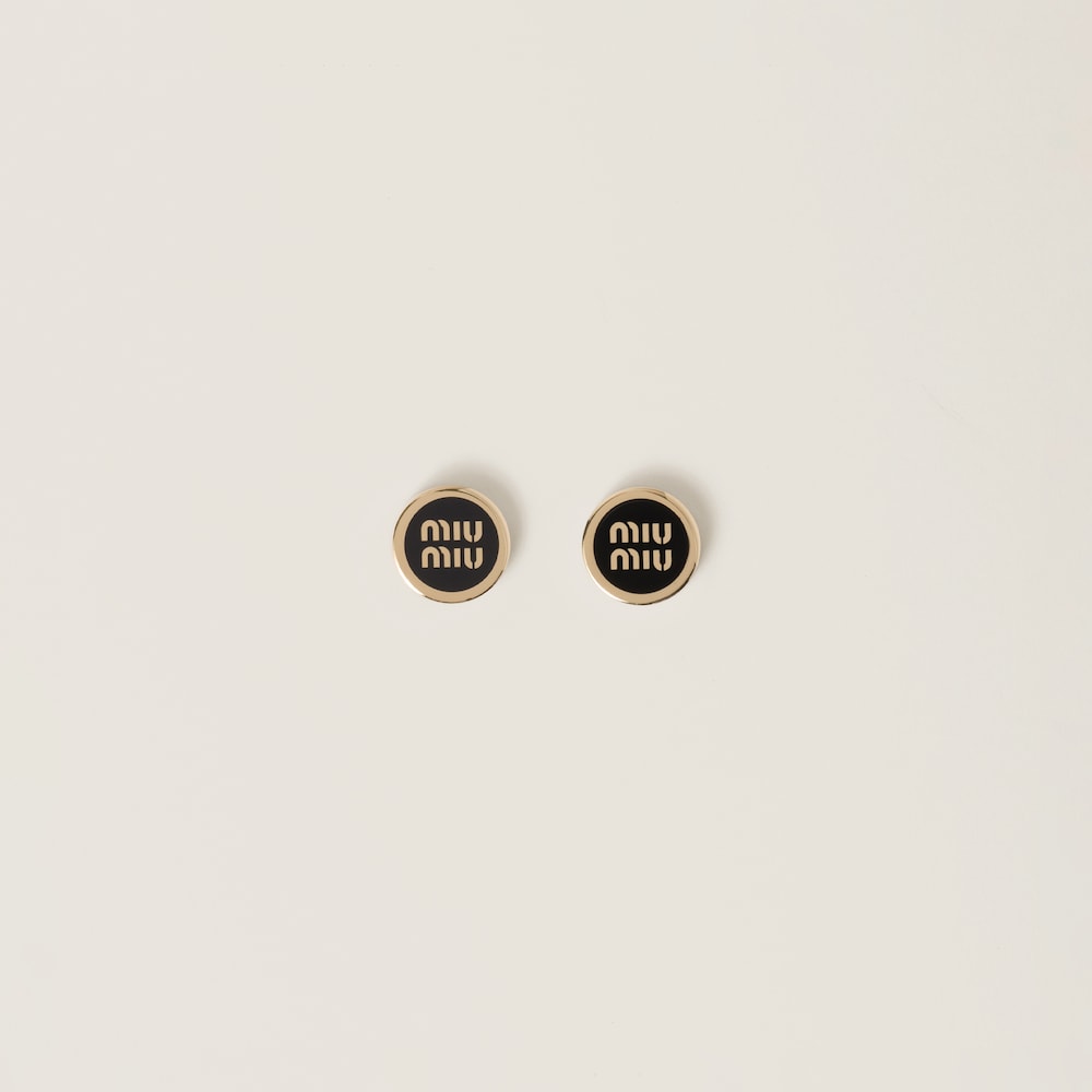 미우미우 귀걸이 피어싱 메탈 로고 블랙 5JO912_2F6T_F0002